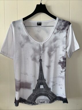 PARIS White and Gray Eiffel Tower V-Neck Tee 2XL